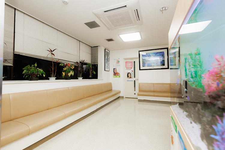医療法人 加来歯科 中津市 受付の横には水槽があり、リラックスできる空間を提供