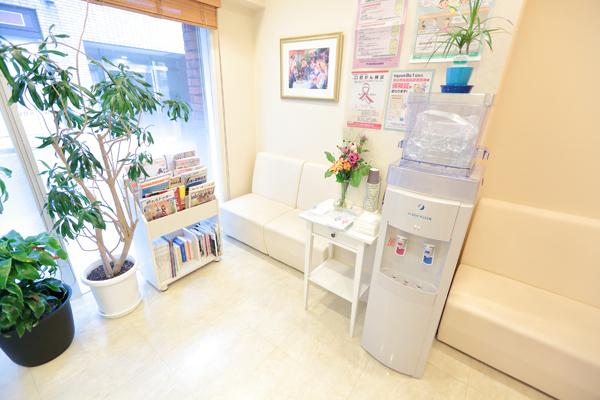 はらだデンタルクリニック 世田谷区 陽光が差し込む明るい雰囲気の待合スペース
