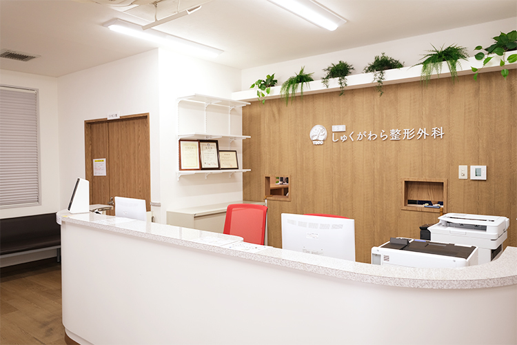 多摩しゅくがわら整形外科 川崎市多摩区 明るく温かな雰囲気の受付が来院者を迎える