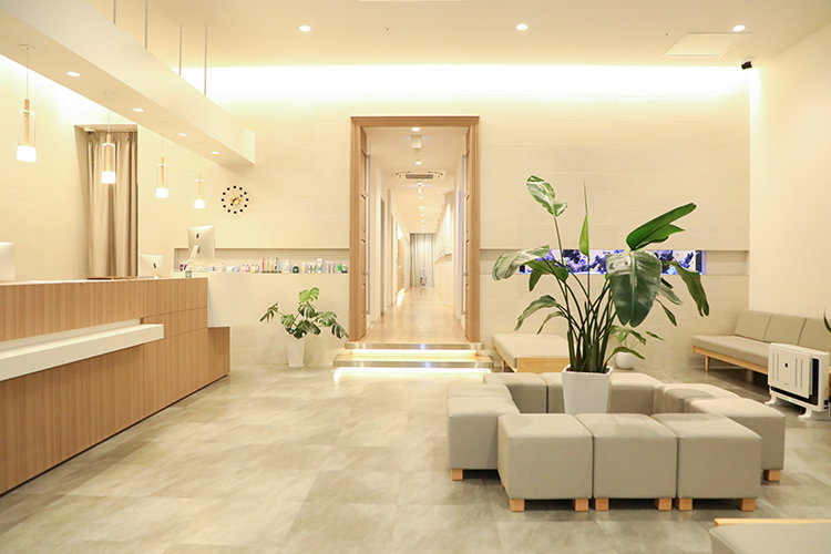 安永矯正歯科医院 福岡 福岡市中央区 ガラス張りで明るく開放的な待合室