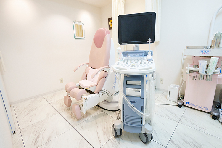 女性とこころのクリニック 荒川区 エコーと患者の負担減少に配慮した内診台