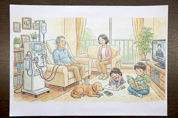 奥田クリニック 宇都宮市 在宅血液透析のイラスト。自分らしい生活を続けられる