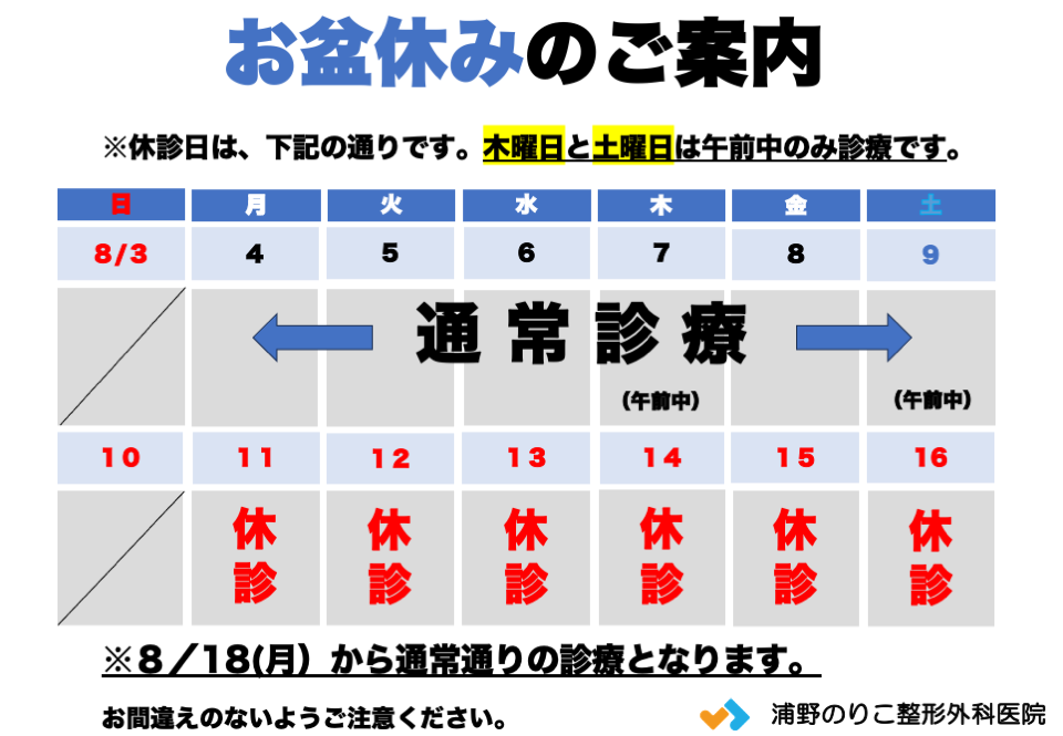 浦野のりこ整形外科医院 お知らせ１